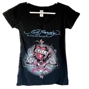 Y2K Ed Hardy Love Kills Slowly Tattooed Inked Tee By Christian Audigier …
